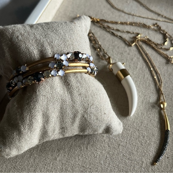 Stella & Dot Jewelry - Stella & Dot 2 Pendant Necklaces 1 Wrap Bracelet Gold White Black 28” Chains